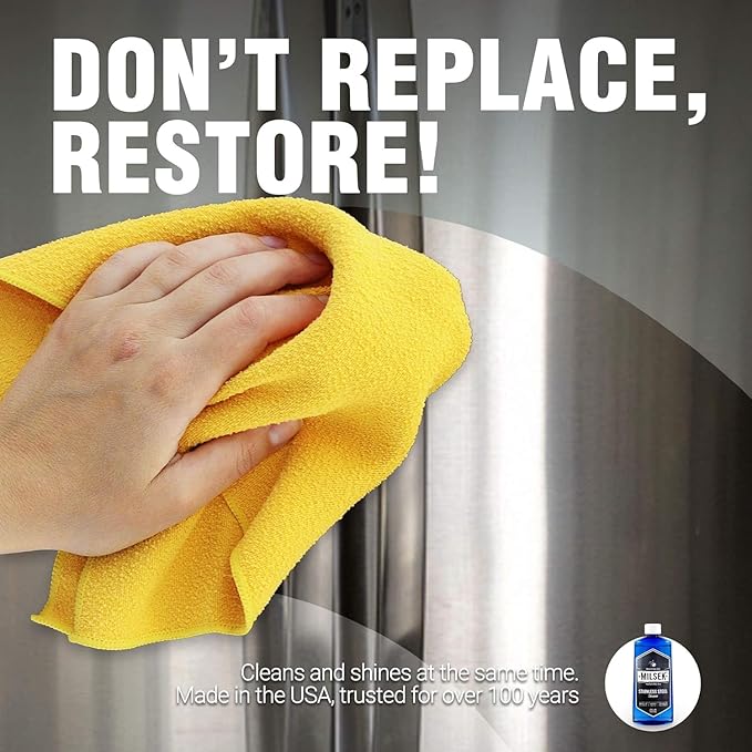 Milsek Stainless Steel Cleaner - Multipurpose Cleaning Supplies for Home and Kitchen Appliances, Sink, Stovetop, Dishwasher, Microwaves and Refrigerators - 12 Fl Oz (Pack of 2) with Microfiber Towel
