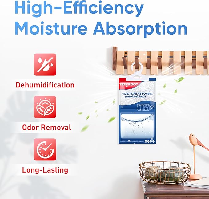32 Pack Moisture Absorbers for Closet, 6.4OZ Hanging Closet Dehumidifier Bags, Hanging Humidity Absorber in Wardrobes, Kitchens and Bathrooms, Fragrance Free Portable Moisture bags