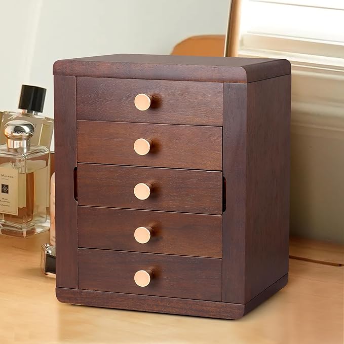 Kendal Wooden Jewelry Box for Women, Wooden Jewelry Organizer, 5-Layer Jewelry Organizer Box with Side Door, Jewelry Holder Organizer for Earrings, Necklaces, Rings