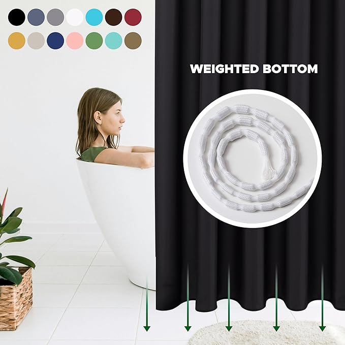 Biscaynebay Fabric Shower Narrow Stall Liners 48" Width by 72" Length, Black Water Resistant Bathroom Curtains, Rust Resistant Grommets (8 Holes) Weighted Bottom Machine Washable