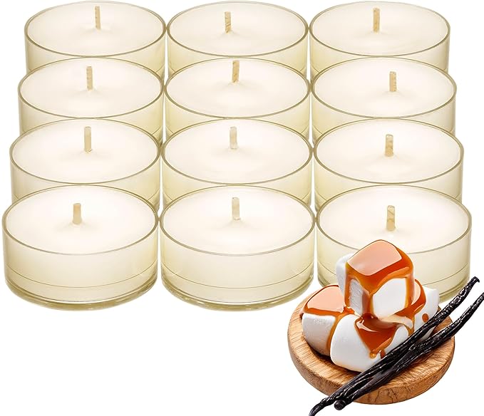 PartyLite Tea Lights Candles, Marshmallow and Vanilla with Caramel Scent, Gift Set of 12, Aromatherapy with up to 4 to 6 Hours Burn Time, Ideal for Home Decor, Holiday Gifting & Celebration
