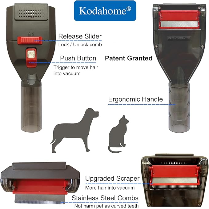 Kodahome Dog Brush Vacuum Attachments, Compatible with Shark Navigator Rotator Lift Away Stratos Rocket NV360 NV501 HV300... Vacuums, Pet Hair Shedding Grooming Tool with Hose Adapters