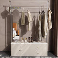 Clothes Rack 43.31IN (Double Storage Drawers) (Dressing Mirror) White Metal Freestanding Hanging Heavy Duty Organizer