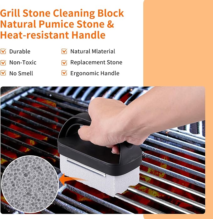 Grill Cleaner with Handle,Grill Cleaning Kit Tool for Blackstone Accessories,Grill Stone Cleaning Bricks Brush,Griddle Scraper,Pumice Flat Top Griddle Cleaning Stone for Removing Stains