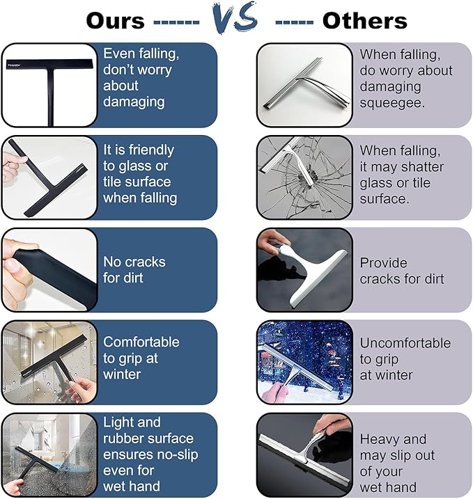 Silicone Rubber Blade & Hook Shower Window Squeegee 11" in Width Silicone Car Squeegee Bathroom Squeegee for Shower Squeegee for Shower Doors Car Window