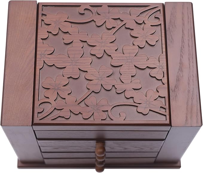 Wooden Jewelry Box for Women, 5-Layer Wooden Jewelry Organizer Boxes with 4 Drawers, Vintage Solild Wood Storage Case for Jewelries, Watches, Necklace, Ring (Dark Brown)