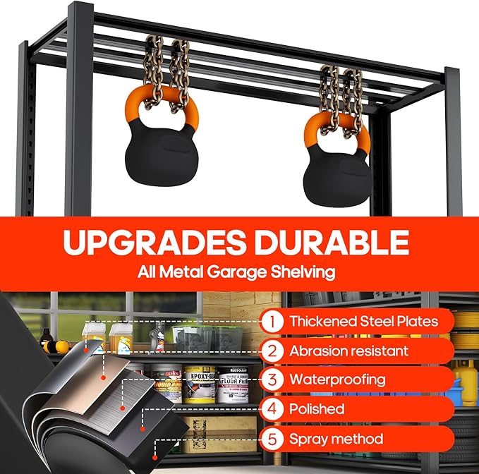 WOZBUD Heavy Duty 5-Tier Garage Storage Shelving Unit, Boltless Metal Rack for Garage Organization, Adjustable Freestanding Steel Shelf, Black, 76H x 60W x 24D