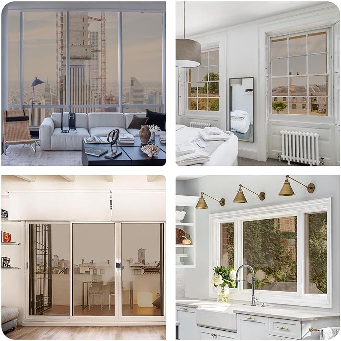 Window Privacy Film One Way Daytime Mirror Tint Treatments UV Heat Control Vinyl Stickers Sun Block Glass Paper Door Covering Reflective (Brown Silver, 17.5 Inch x 7.8 Feet)