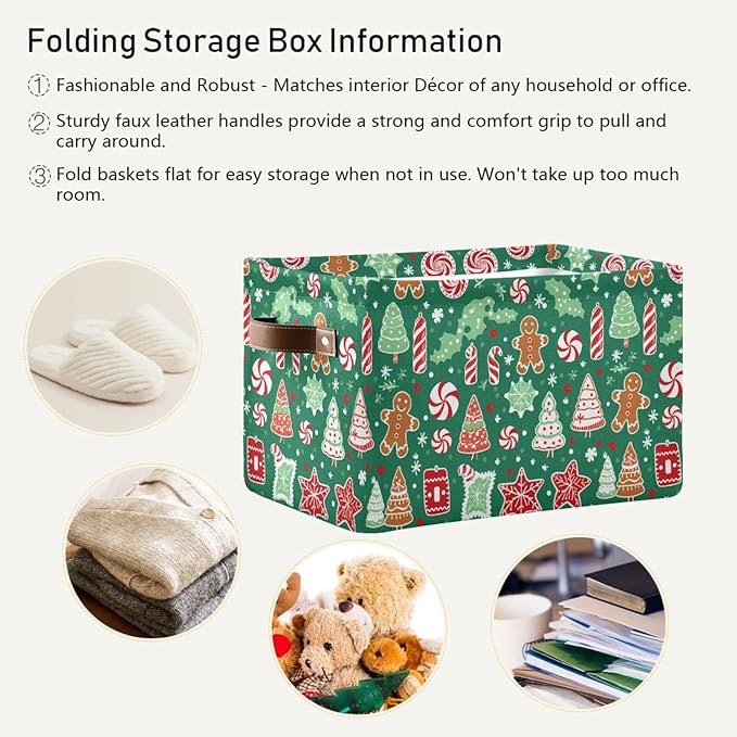 ALAZA Lovely Candy Christmas Tree Green Foldable Storage Box Storage Basket Organizer Bins with Handles for Shelf Closet Living Room Bedroom Home Office 2 Pack