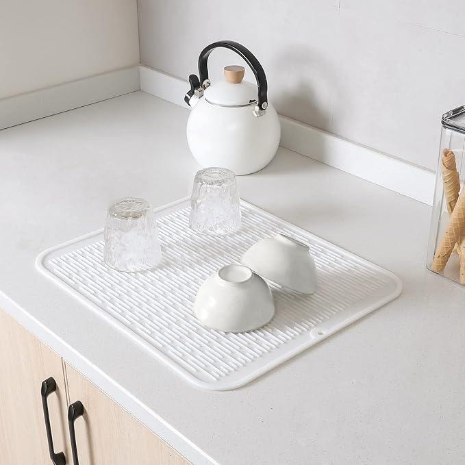 MicoYang Silicone Dish Drying Mat for Multiple Usage,Easy clean,Eco-friendly,Heat-resistant Silicone Mat for Kitchen Counter or Sink,Refrigerator or Drawer Liner White 2XL 24 inches x 18 inches