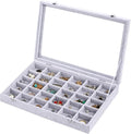 Jewelry Organizer Tray with Clear Lid 30 Grid Velvet Drawer Insert Jewelry Storage box with Glass lid Display Case Store Showcase Holder with Lock Gifts for Women(Grey, 30 Grid)