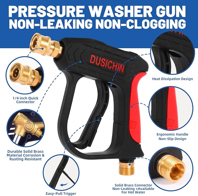 DUSICHIN DUS-022 Short Wand High Pressure Washer Gun 3000 PSI for Pressure Power Washers Black