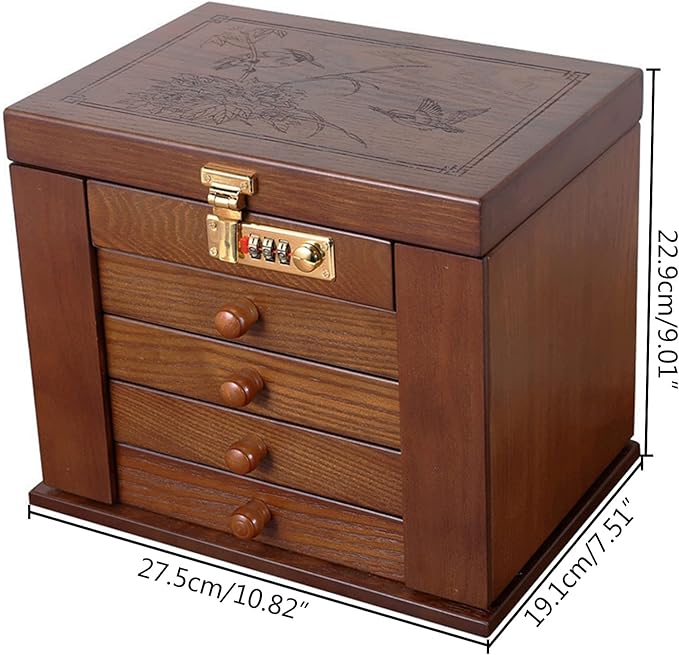 Eapmic Extra Large 5 Layers Wooden Jewelry Box Jewelry Case Cabinet Armoire Ring Necklacel Gift Storage Box Organizer(5 Layers,Brown,Style 4)