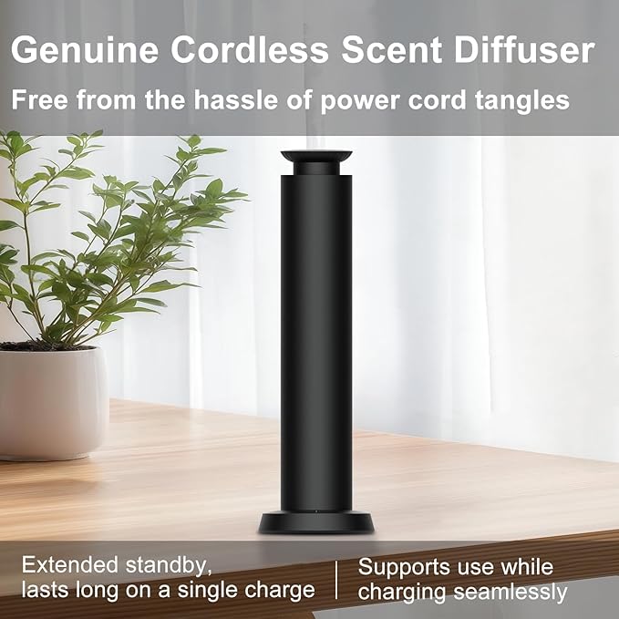 Wirless Rechargeable Waterless Scent Diffuser Kit, Includes 5 Premium Oils, 2000 Sq.Ft Coverage,Hotel Scent Diffuser for Home, Studio, Cordless Essential Oil Diffuser Large Room, APP Control - Black