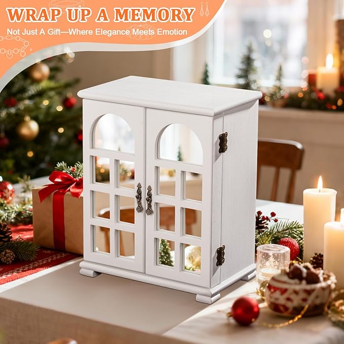 Jewelry Box Organizer, Farmhouse Wooden Jewelry Boxes for Women Girls, 6 Layer Jewelry Case Storage with Bracelet Holder Display Hooks for Necklaces Earrings Rings Bracelets (Weathered White)