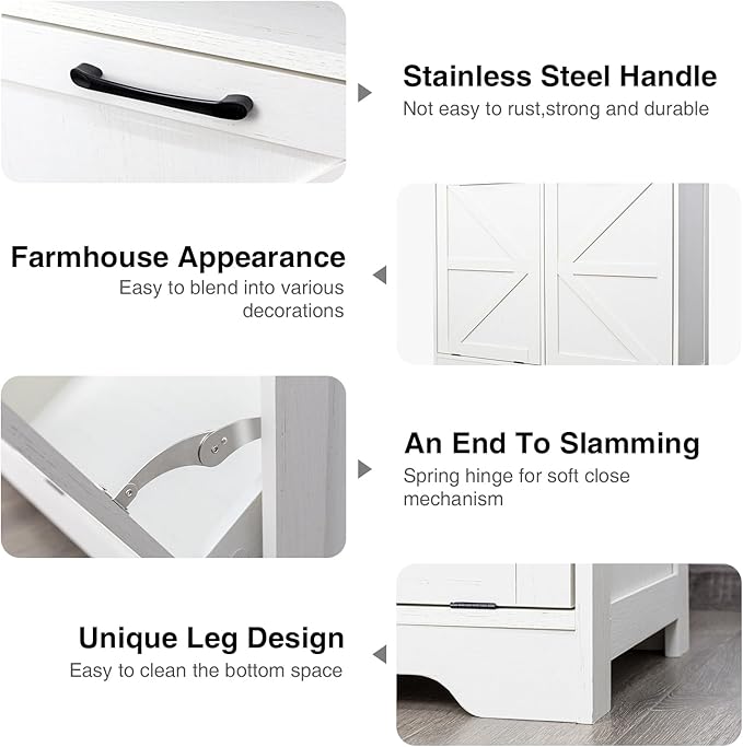 Tilt Out Trash Can Cabinet for 13 * 1 Gallon Trash Can, Farmhouse Kitchen Island Cabinet with Adjustable Shelf for Hidden Laundry Basket, Dog Proof Garbage Can for Dining Living Room, White