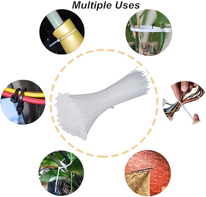 NewMainOne Self Locking Nylon Cable Zip Ties,4 6 8 10 12 Inches,Width 0.16inch,500Pcs HeavyDuty Wire Tie Wraps for Home,Office,Garden,Garage,Workshop (White)