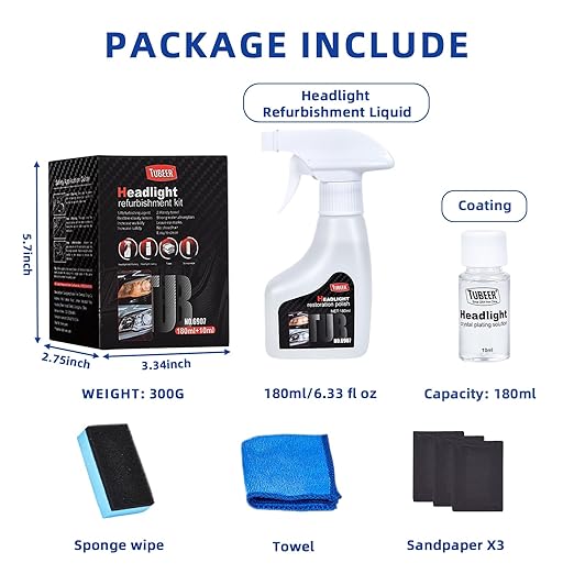 Headlight Restoration Kit - Restores Yellowed, Oxidized & Hazy Headlights to Crystal-Clear Clarity | Advanced UV Protection Sealant | No Power Tools Required, All-in-One DIY Kit for Safer Driving