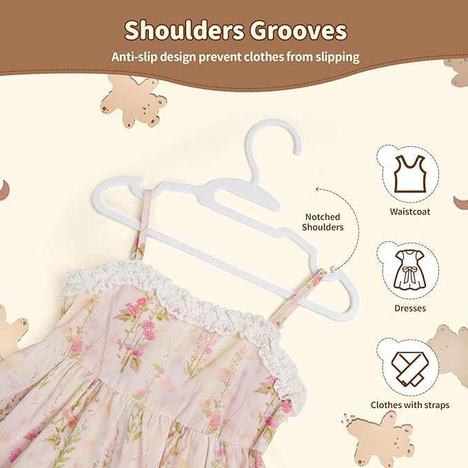 Baby Hangers 100 Pack - Kids Clothes Hangers for Infant Toddler Childrens, White Plastic Hanger Stackable Plastic Child Hanger for Closet - Ideal for Boys and Girls, Clothing, Pants, Coats