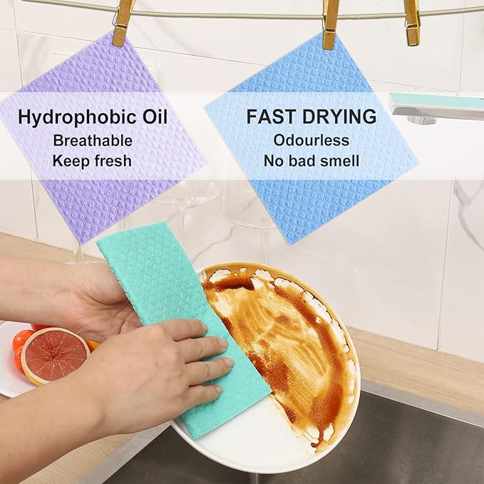 JECOLE 10 Packs Swedish Dishcloths for Kitchen, Reusable Paper Towels Compostable Swedish Dish Clothes for Kitchen and Household Use