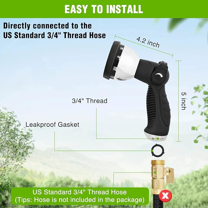 Yesker Garden Hose Nozzle Water Hose Sprayer Nozzle Adjustable 10 Spray Patterns Heavy Duty Metal Nozzles Thumb Control w Non-Slip Grip for Outdoor Watering Plants Lawn Washing Car Pets, Black