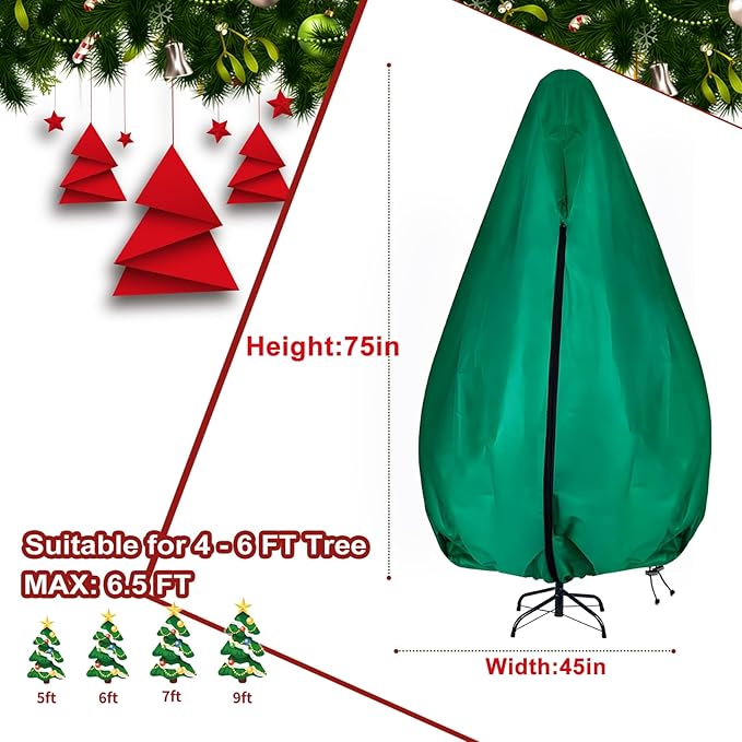 Christmas Tree Storage Bag, Upright Design, Fits Up to 6.5ft Tall Artificial Tree,Large Holiday Xmas Tree Cover Upright Tree Dustproof Bag with Zipper & Drawstring(Green,6.5ft)