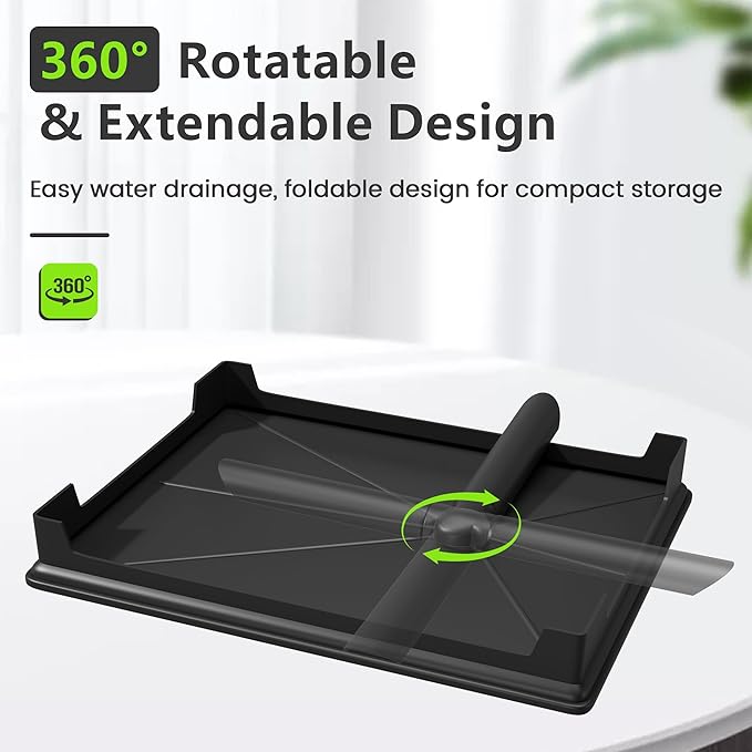 HomeCurated 2-Tier Foldable Dish Drying Rack with Drainboard, Stainless Steel Large Capacity Kitchen Counter Organizer with Cup Holder, Utensil & Cutting Board Storage, No Assembly Required, Black