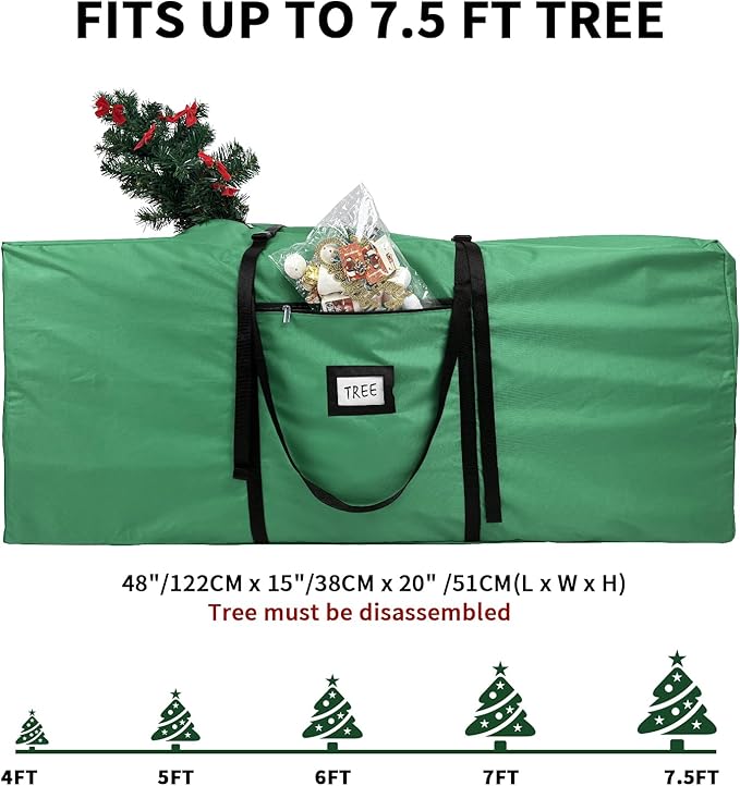 Christmas Tree Storage Bag Extra Large Waterproof Heavy Duty Storage Containers, Fits Up to Tall 7.5 ft Xmas Artificial Tree, 600D Oxford Xmas Holiday Tree Bag with Reinforced Handles Dual Zipper