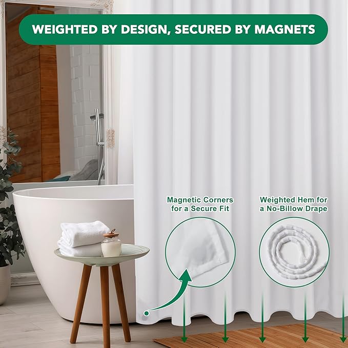 Biscaynebay Fabric Shower Curtain Liner 72x72 Inch-4 Packs White Water Resistant Bathroom Curtains-Hotel Soild Polyester Shower Liners Washable with Magnets