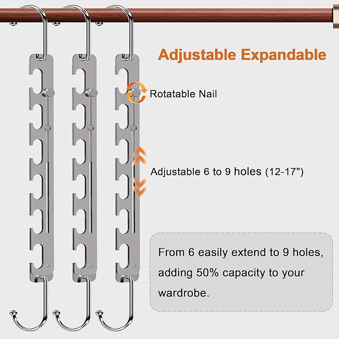 Sindax Space Saving Hangers Telescopic, 6 Holes Clothes Hangers Adjustment to 9 Holes, Upgraded Sturdy Metal Clothes Hangers Space Saving for Heavy Clothes, Closet Organizers and Storage - 3 Pack