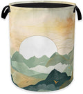 Laundry Hamper,Boho Sunrise Laundry Basket,Watercolor Green Mountain Portable Collapsible Laundry Room Organization Storage for Dorm Room,Nursery,Bathroom,Bedroom,16x20 Inch