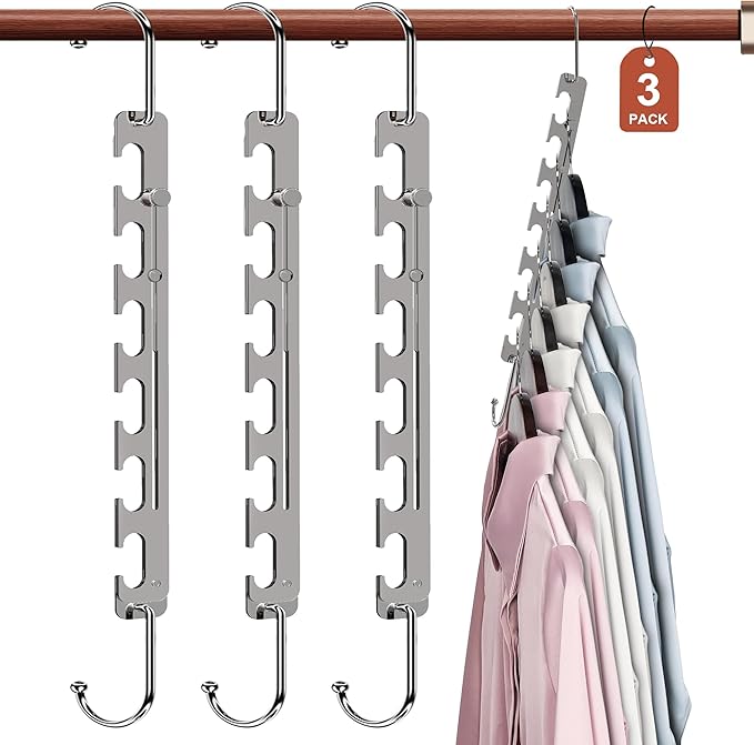 Sindax Space Saving Hangers Telescopic, 6 Holes Clothes Hangers Adjustment to 9 Holes, Upgraded Sturdy Metal Clothes Hangers Space Saving for Heavy Clothes, Closet Organizers and Storage - 3 Pack