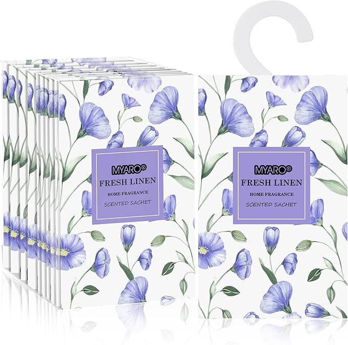 MYARO Large 12 Pcs Linen Scented Sachets for Drawer and Closet, Long-Lasting Sachets Bags Air Freshener Fresh Scents, Hanging Potpourri Bags Home Fragrance for House