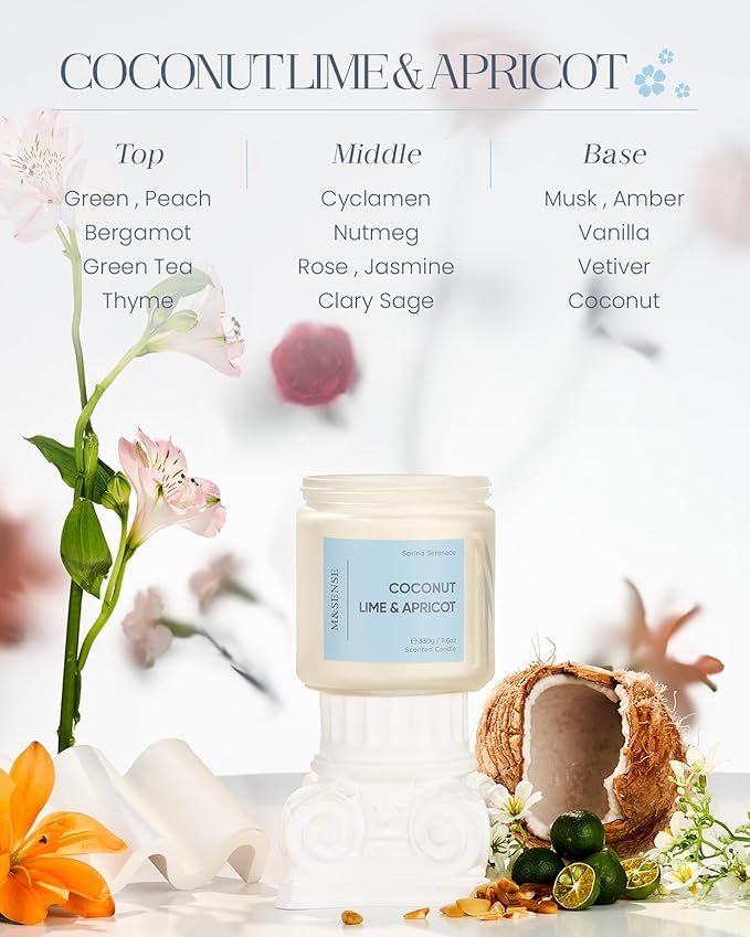 M&SENSE Coconut Vanilla Scented Candle, 70-Hour Long Lasting Burn Time 2-Wick 11.6oz Natural Soy Wax Non Toxic Candle Aromatherqapy Gifts for Home Decor Birthday Gifts