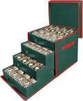 WDZREE Premium Large Christmas Ornament Storage,Box with Side Open, Drawer Style Trays - 3" Compartment, 4 Trays, Keeps 64 Holiday Ornaments -Made of Durable 600D Oxford Fabric Tear-Proof Material