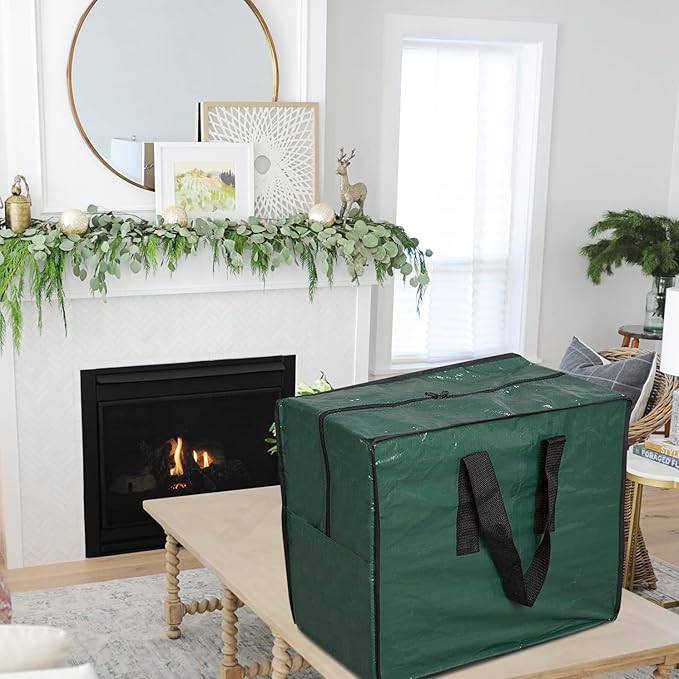 ProPik Christmas Ornaments Storage, Holiday Accessories Bag Tear-Proof Tarp 18 X 10 X 15 with Handles and Full Length Zipper (Green)