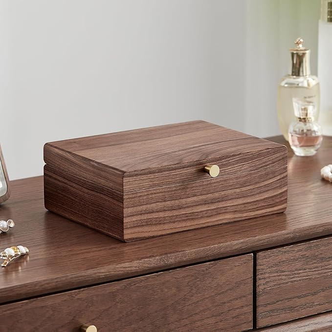 Homruilink Black Walnut Wooden Jewelry Box for Women 2 Layer Jewelry Organizer with Removable Tray for Watches Rings Earrings Necklace Bracelets Birthday Christmas Gifts