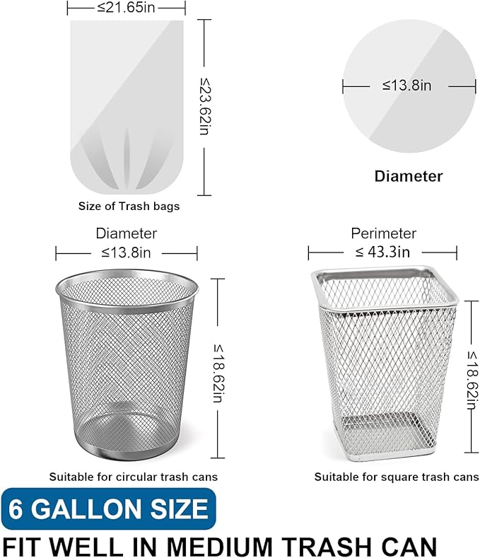 T.FORING 6 Gallon Trash Bags Drawstring 1.1 Mil - 120 Count Medium Garbage Bags,22.5 Liter Strong Plastic Trash Can Liners Unscented,Thick Waste Basket Bags for Home Bathroom Office Kitchen