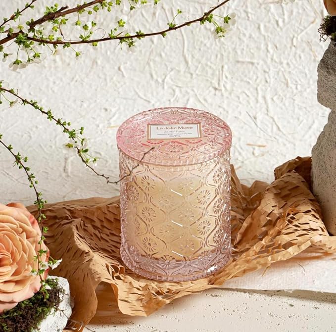 LA JOLIE MUSE Santal Rose Scented Candle – Saffron, Rose & Leather | 6 oz Natural Soy Wax | 40 Hours Clean Burn | Valentines Day Gifts for Her | Elegant Home Decor