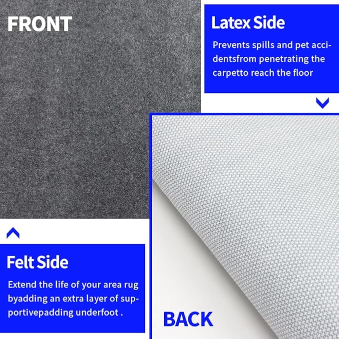 Waterproof Non-Slip 1/5” Extra Thick 9x12 ft Rug Pad for Large Area Rugs Durable Felt Floor Protection pad for All Floors, Suitable for Cutting. Rug Pads Keep Rugs in Place and Provide Cushioning