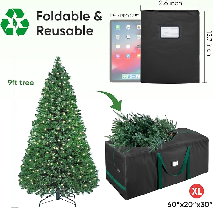 BALEINE 9 ft Christmas Tree Storage Bag, Heavy Duty 900D Oxford Fabric with Reinforced Handles and Dual Zippers Wide Opening, Extra Large Storage Container for Trees and Decorations (Black)
