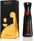 FLAIROSOL OLIVIA Oil Sprayer for Cooking, 200ml Glass Olive Oil Sprayer, Continuous Cooking Spray Dispenser with Portion Control for Kitchen, Air Fryer, Salad, BBQ (Black Bottle, Gold Print)
