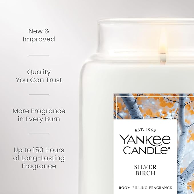Yankee Candle Silver Birch, Holiday Scented Candle, 22oz Large Jar with up to 150 Hour Burn Time, Giftable