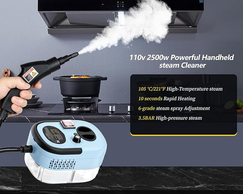 7 in 1 Steam Cleaner 2500W High Pressure Steamer for Cleaning, Car Steamer Handheld Steam Cleaner for Home Use, Hardwood Floor Steam Cleaner for Upholstery, Kitchen, Bathroom, Grout (Blue)