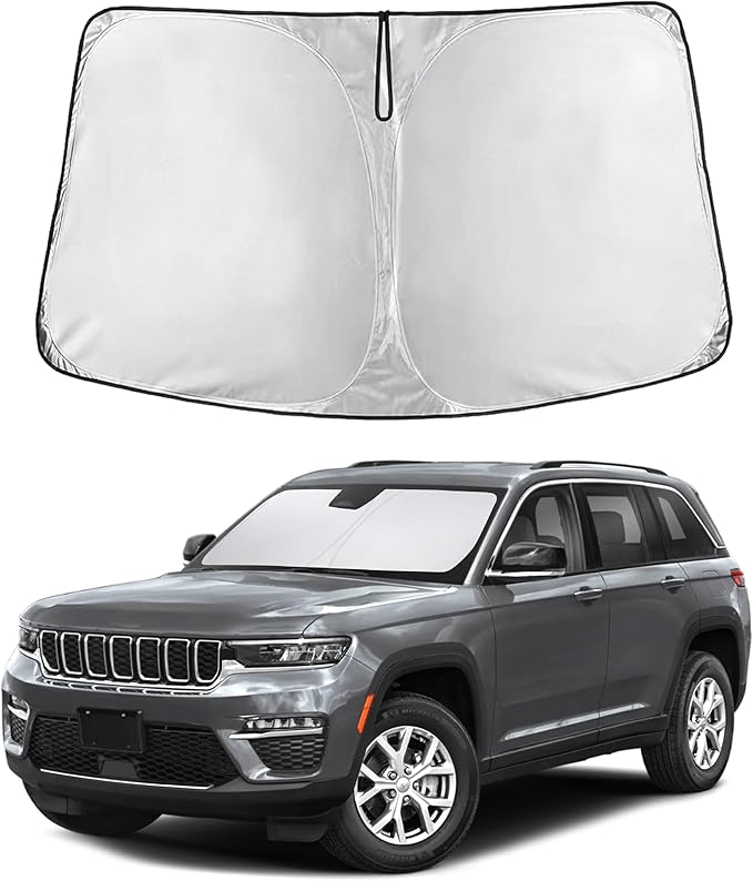 EcoNour Windshield Sun Shade Compatible for Jeep Grand Cherokee 2011–2026 | SUV Front Window Sun Visor Shield | Heavy-Duty Foldable Sunshade | Blocks UV Rays & Reduces Cabin Heat