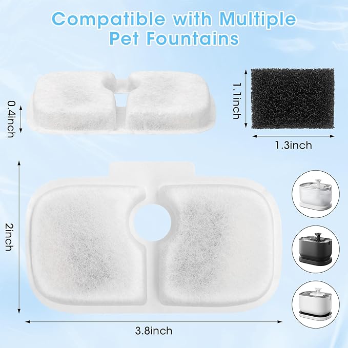 20+20 Pack Cat Water Fountain Filters, Pet Water Fountain Filters Replacement for Dog/Cat Stainless Steel Fountain PLWF005/PLWF115/PLWF105, 10 Months Set to Keep Drinking Fresh