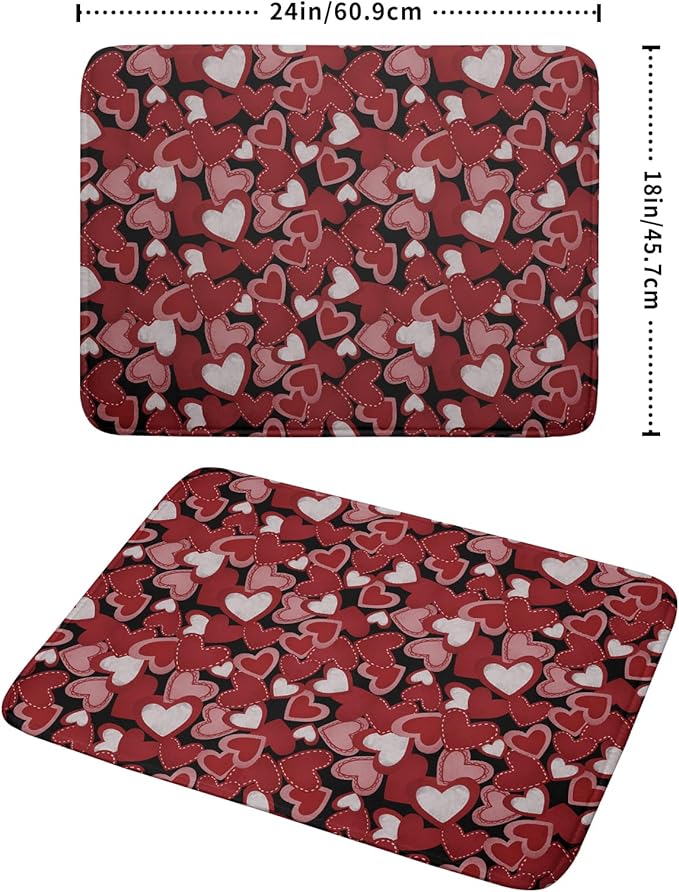 Valentines Day Dish Drying Mat for Kitchen Counter 24x18 Inch Love Drying Mat with Absorbent Reversible Microfiber Black Red Grey Heart Dish Drainer Mats Rack Pad for Coffee Countertop Protector