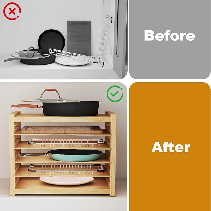 bimiti Wooden Cabinet Tray Dividers, 6 Tier Vertical Tray Divider Organizer for Pot Pans Baking Tray Cutting Board, Kitchen Cabinet Storage Organizer