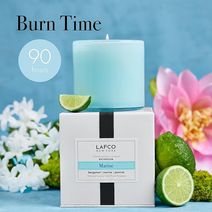 LAFCO New York Signature Candle, Marine - 15.5 oz - 90-Hour Burn Time - Reusable, Hand Blown Glass Vessel - Made in The USA
