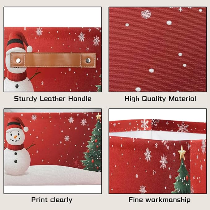 Storage Baskets Bin, Christmas Winter Snowman Collapsible Canvas Fabric Storage Bin Decorative Baskets Toy Organizer Rectangle Storage Boxes with Handles for Home Shelves Nursery, J-012